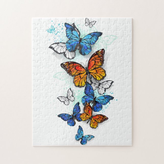 Flying Butterflies Morpho und Monarch Puzzle (Vertikal)