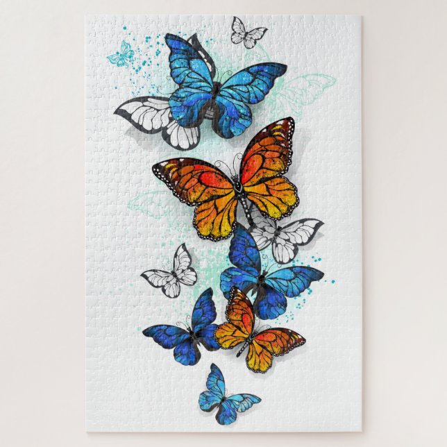Flying Butterflies Morpho und Monarch Puzzle (Vertikal)