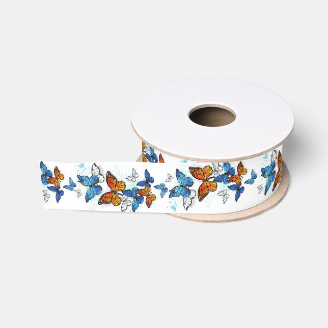Flying Butterflies Morpho und Monarch Ripsband (Spule)