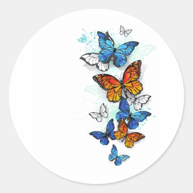 Flying Butterflies Morpho und Monarch Runder Aufkleber (Vorderseite)