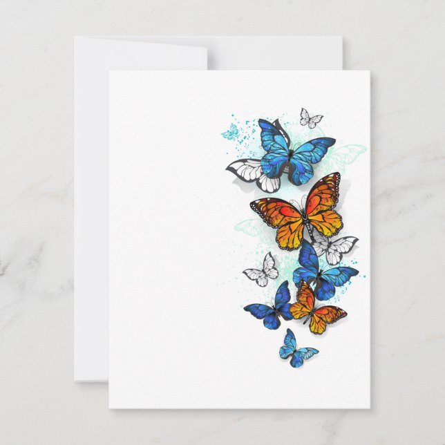 Flying Butterflies Morpho und Monarch Save The Date (Vorderseite)
