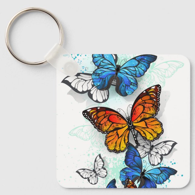 Flying Butterflies Morpho und Monarch Schlüsselanhänger (Vorderseite)