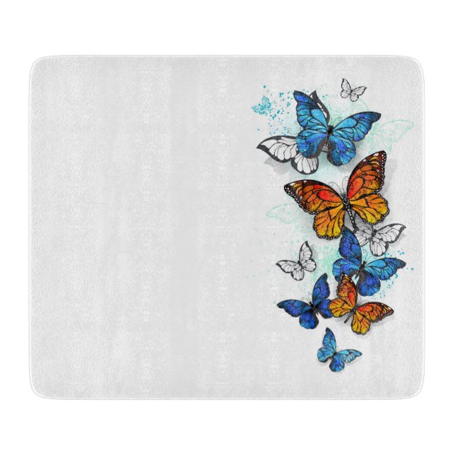 Flying Butterflies Morpho und Monarch Schneidebrett (Vorderseite)