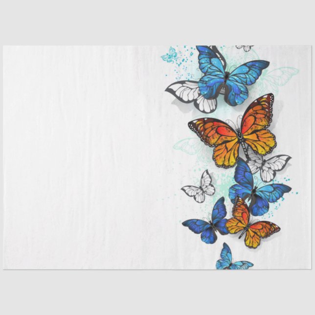 Flying Butterflies Morpho und Monarch Seidenpapier (Vorderseite)