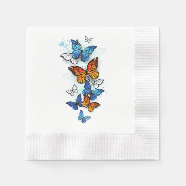 Flying Butterflies Morpho und Monarch Serviette (Vorderseite)