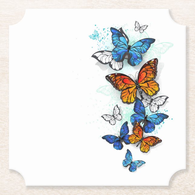 Flying Butterflies Morpho und Monarch Untersetzer (Vorderseite)