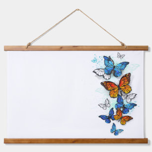 Flying Butterflies Morpho und Monarch Wandteppich Mit Holzrahmen