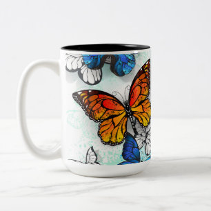 Flying Butterflies Morpho und Monarch Zweifarbige Tasse