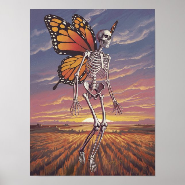 Flying Butterfly Skeleton Print Poster Wand Kunst (Vorne)