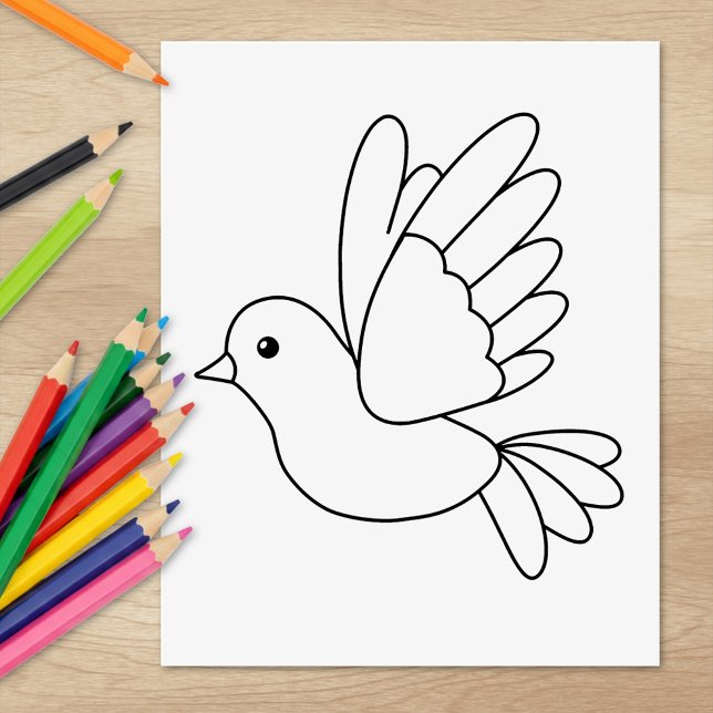 Flying Cartoon Dove Bird Farbing Page Gummistempel (Von Creator hochgeladen)