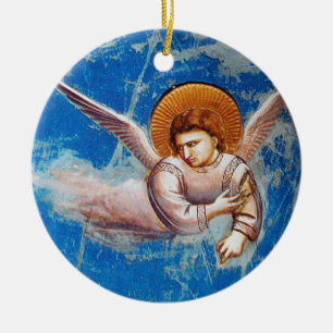 FLYING CHRISTMAS ANGEL IN BLUE SKY, FLORALKROWN KERAMIK ORNAMENT