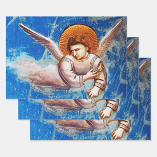 FLYING CHRISTMAS ANGEL IN BLUE SKY GESCHENKPAPIER SET
