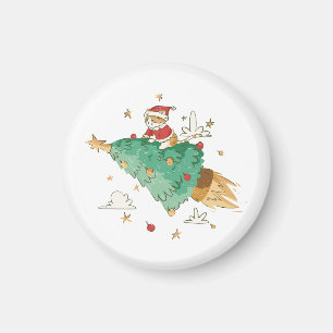 Flying Christmas Tree Santa Cat Magnet