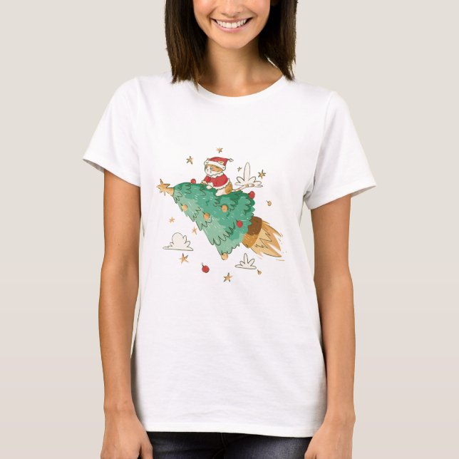 Flying Christmas Tree Santa Cat T - Shirt (Vorderseite)