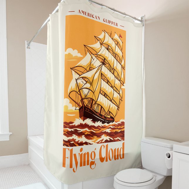 Flying Cloud Amerikanisches Clipper-Schiff Vintage Duschvorhang (Flying Cloud American Clipper Ship Vintage Poster. Shower Curtain)