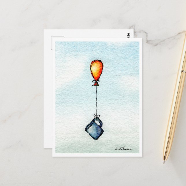 Flying Coffee Watercolor Postcard Postkarte (Vorderseite/Rückseite Beispiel)