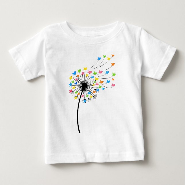 Flying colorful birds dandelion flow baby t-shirt (Vorderseite)