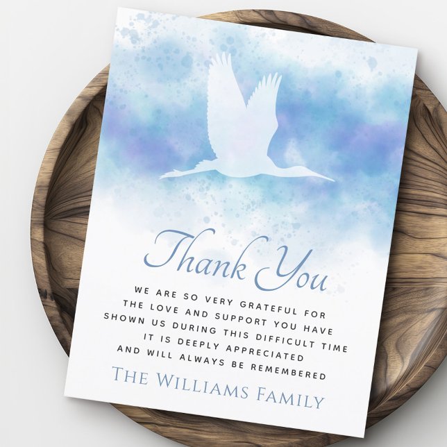 Flying Crane Beerdigung Beileid Dankeschön Karte (Flying crane funeral sympathy thank you card)