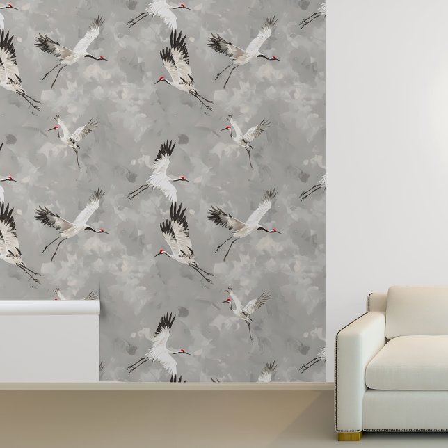Flying Crane Bird Gray Tapete (Von Creator hochgeladen)