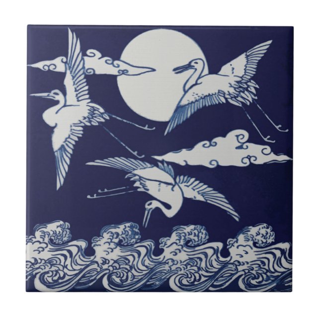 Flying Crane Tile - Christopher Dresser Fliese (Vorderseite)