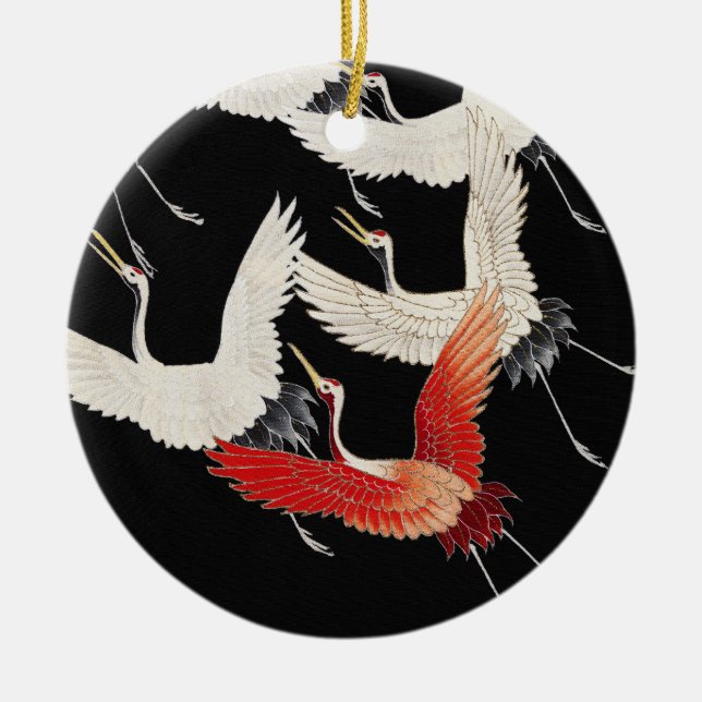 Flying Cranes Japanese Bird Kimono Art Keramik Ornament (Vorne)