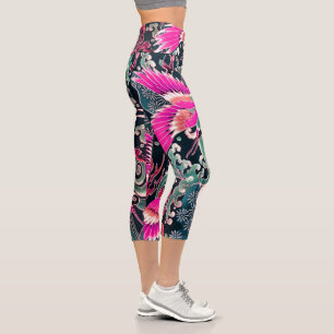 FLYING CRANES WAVES, BLUME Pink Japanisch Blumenst Capri Leggings
