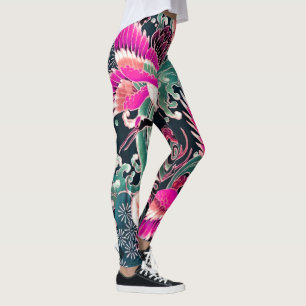 FLYING CRANES WAVES, BLUME Pink Japanisch Blumenst Leggings