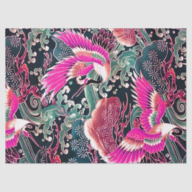 FLYING CRANES WAVES, BLUME Pink Japanisch Blumenst Seidenpapier (Vorderseite)