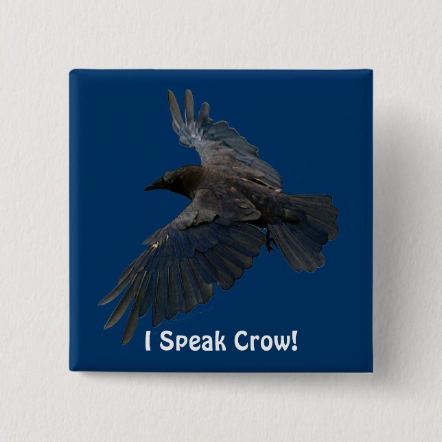 FLYING CROW I Speak Crow! Wildlife Bird Art Button (Vorderseite)