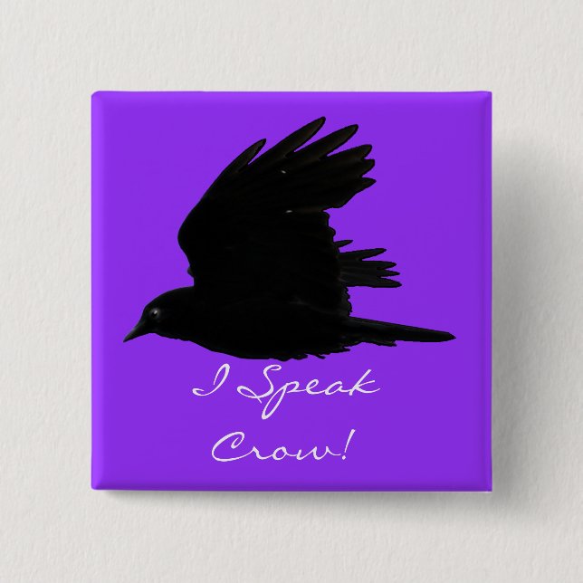 FLYING CROW I Speak Crow! Wildlife Bird Art Button (Vorderseite)