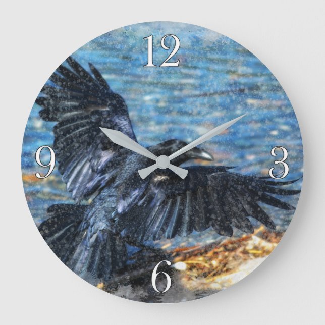 Flying Crow Wildlife-Liebhaber Große Wanduhr (Vorderseite)