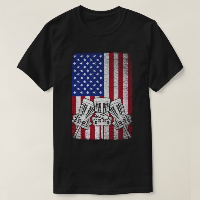 Flying Disk Golf Lover Men American Flag T-Shirt (Design vorne)