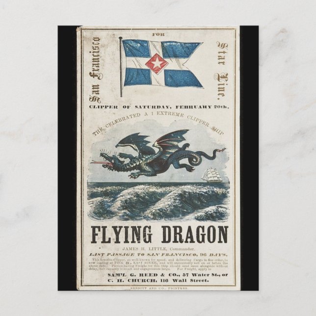 Flying Dragon Clipper Segelschiff 1858 Postkarte (Vorderseite)