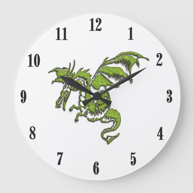 Flying Dragon Design Black Numbers Große Wanduhr (Vorderseite)