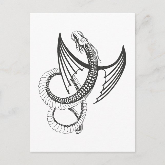 Flying Dragon in dark gray and white Postkarte (Vorderseite)