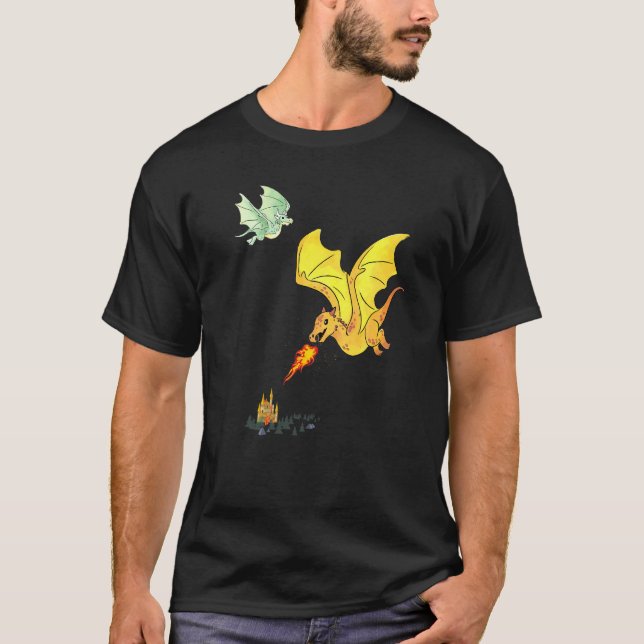 Flying Dragons Flames Lizard Wyverns T-Shirt (Vorderseite)