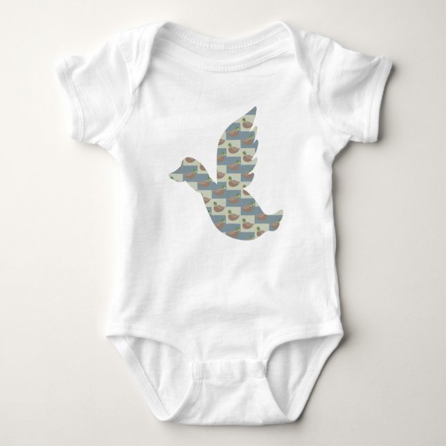 Flying Duck mit Mallard Duck Diagonal Muster Baby Strampler (Vorderseite)