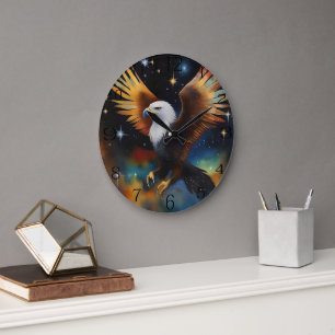 Flying Eagle Colorful Cosmic Art, Große Wanduhr