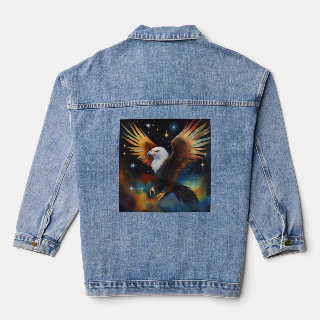 Flying Eagle Colorful Cosmic Art, Jeansjacke (Rückseite)