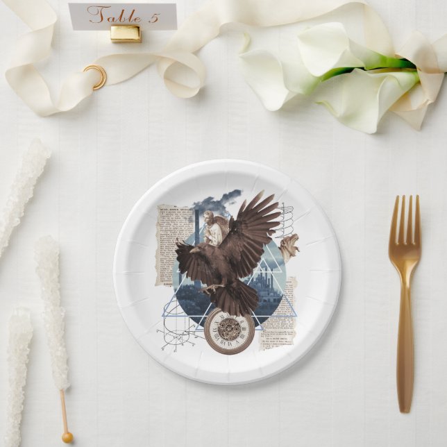 Flying Eagle mit mehreren anderen Elementen Collag Pappteller (Hochzeit)