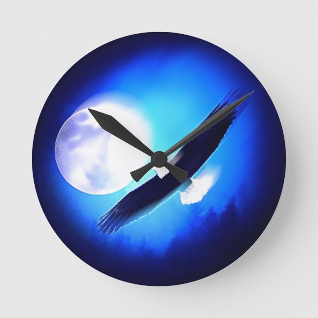 Flying Eagle & Moon Runde Wanduhr (Vorderseite)