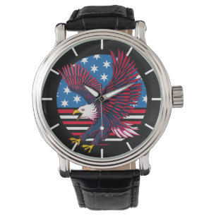 Flying Eagle und American Flag Armbanduhr