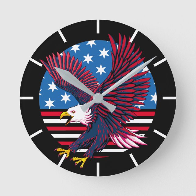 Flying Eagle und American Flag Runde Wanduhr (Vorderseite)