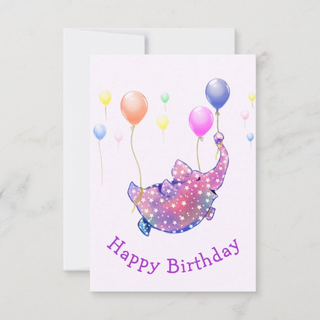 Flying Elephant mit Balloons Funny Birthday Card Einladung (Vorderseite)