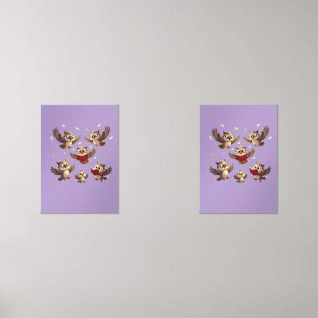 "Flying Funny Owls – Disney Cartoon Style" Bilderwand Sets (Vorderseite)
