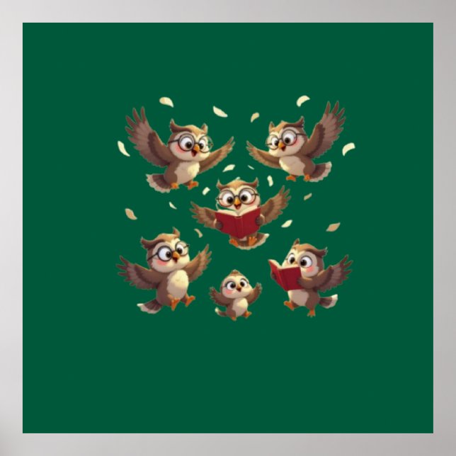 "Flying Funny Owls – Disney Cartoon Style" Poster (Vorne)