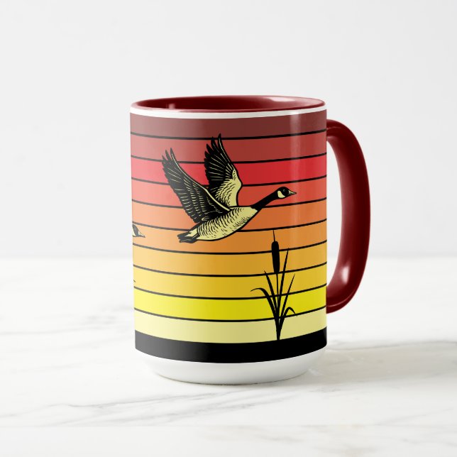 Flying Geese & Retro Sunset Tasse (VorderseiteRechts)