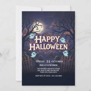 Flying Ghost on Broom Spooky Party Card Einladung