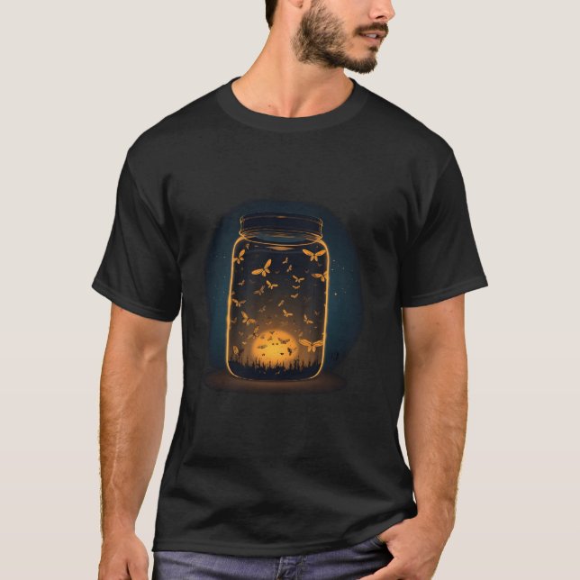 Flying glühende Insekten in Jar für Sommerfireflie T-Shirt (Vorderseite)