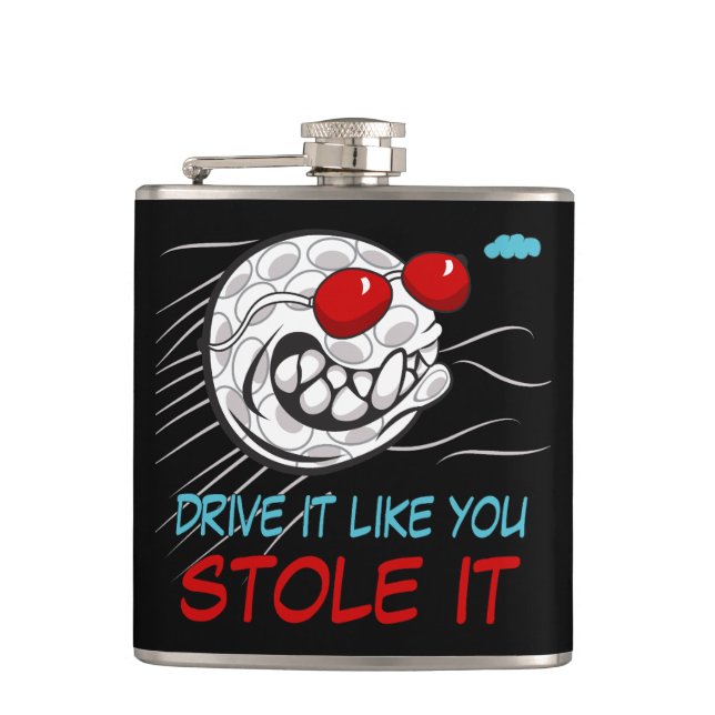 Flying Golf Ball mit Sonnenbrille Black Flachmann (Vorderseite)